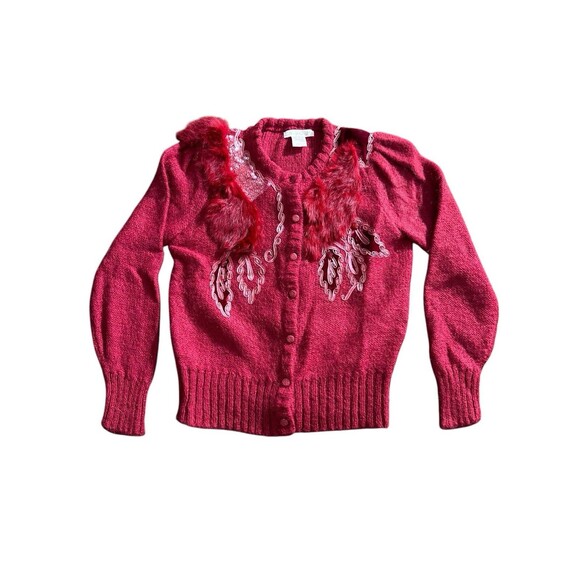 Vtg Mangiotti Embellished Cardigan Button Sweater Fuchsia kid mohair Free Size - Picture 1 of 8